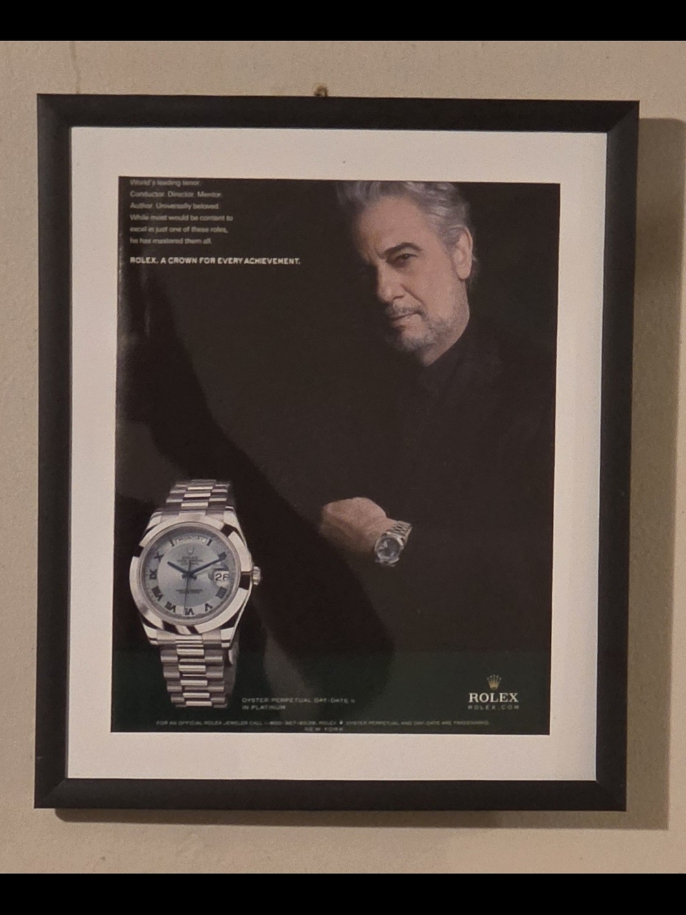 2010 Rolex Oyster Perpetual Day-Date II Watch - Placido Domingo - Print Ad Photo